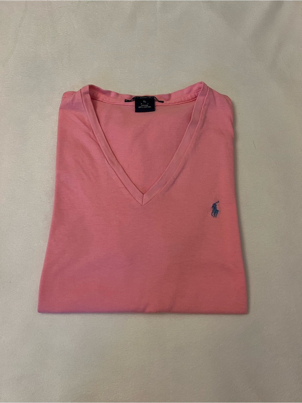 Ralph Lauren Pink V-Neck Short Sleeve Tee with Blue Pony